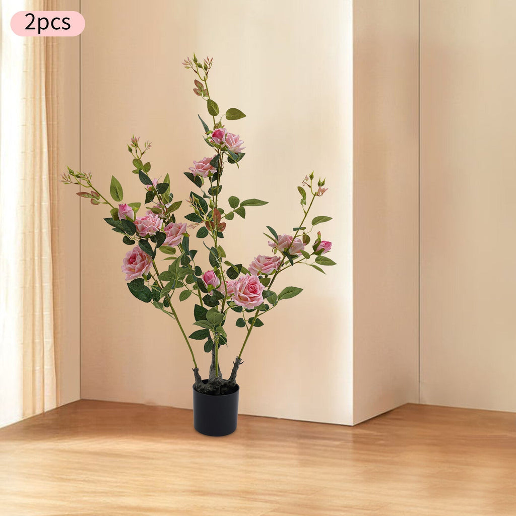 2 Pieces Artificial Rose Tree, Fake Flowers Tree, Artificial Flower Plant