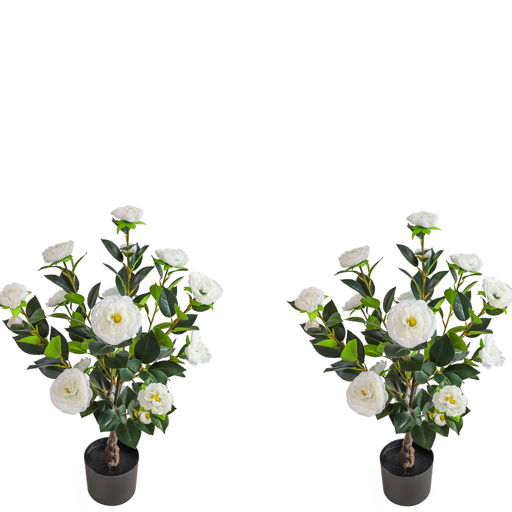 31“ Artificial Yellow Camellia Tree (set Of 2)