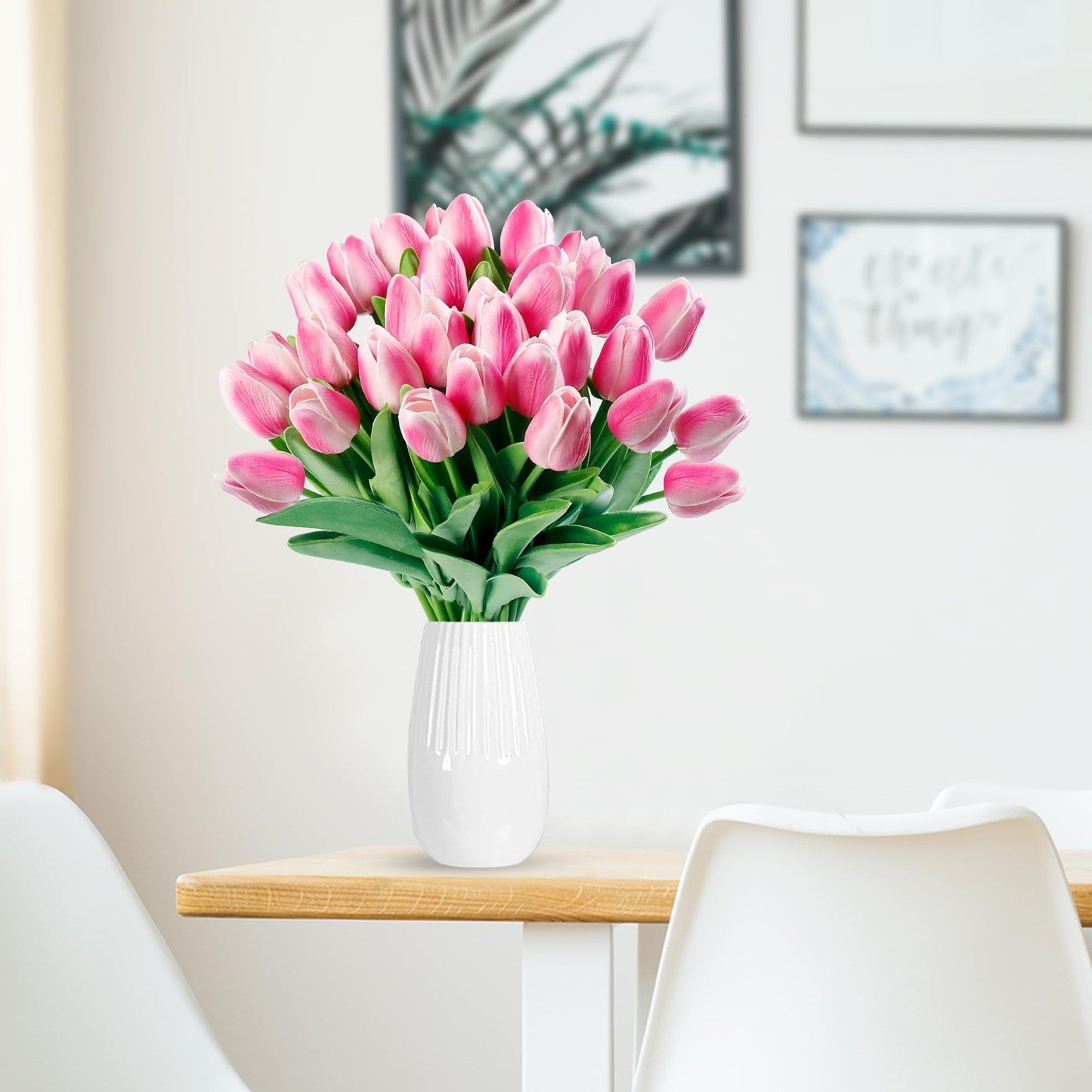 30 Pcs Fake Tulips Artificial Flowers Real Touch PU Faux Flowers Tulip Stems ...